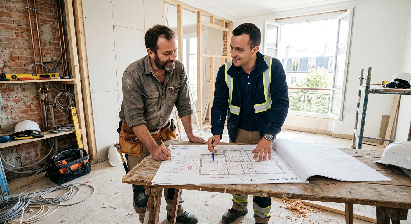 Chef de projet coordonnant des artisans sur un chantier de rénovation à Marseille