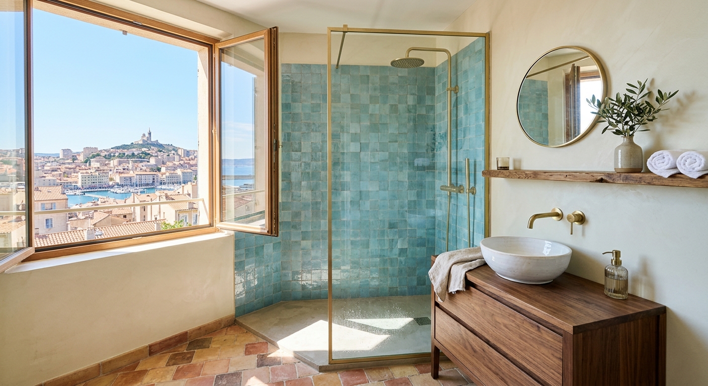 Rénovation complète de salle de bain contemporaine à Marseille avec douche à l'italienne