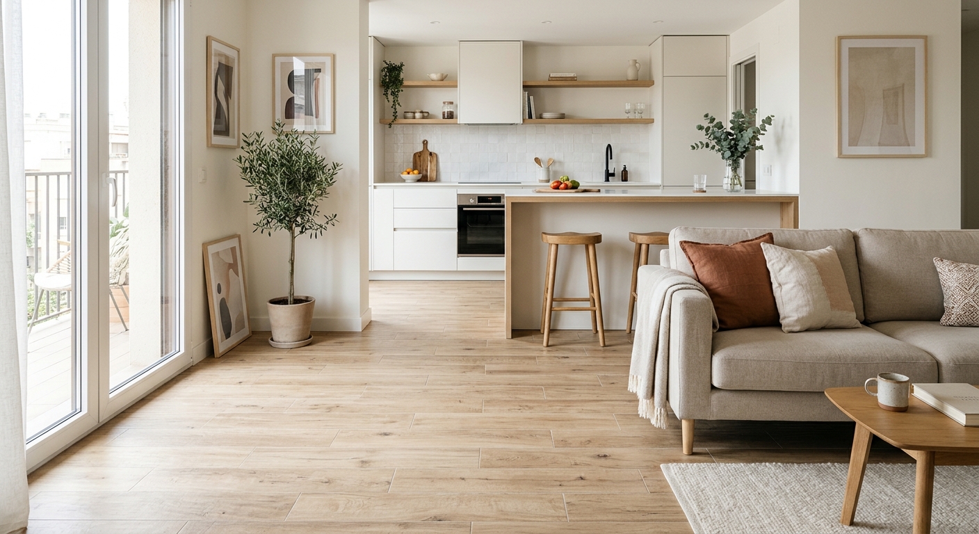 Carrelage sol salon et cuisine ouverte réalisé par un carreleur à Marseille